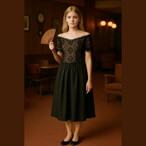 House Of Bianchi Vintage 1980s Black Cream Lace Midi Dress Size 8?